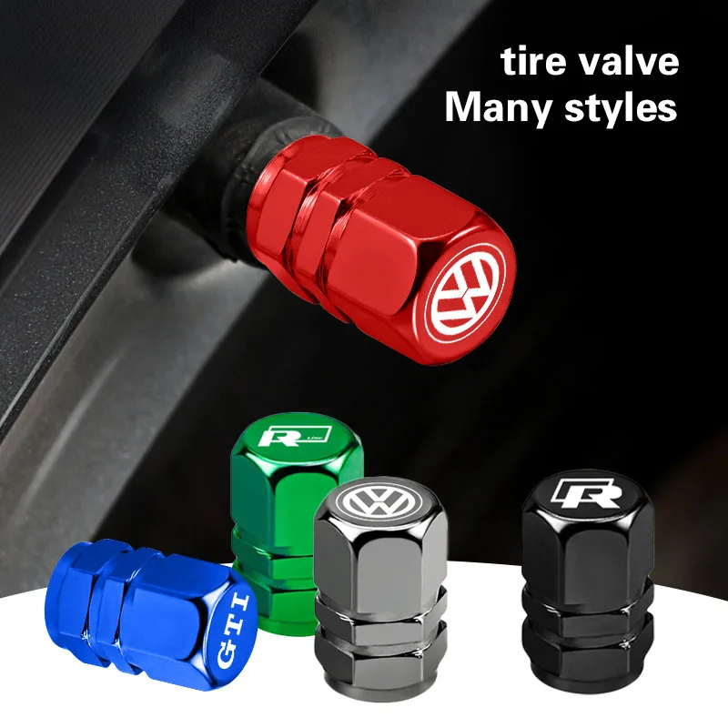 4Pcs Car Styling Tire Valve Caps Covers For Volkswagen GTI Golf 6 7 8 Polo VW R-Line CC Passat B6 Tiguan T-ROC Arteon Bora Jetta