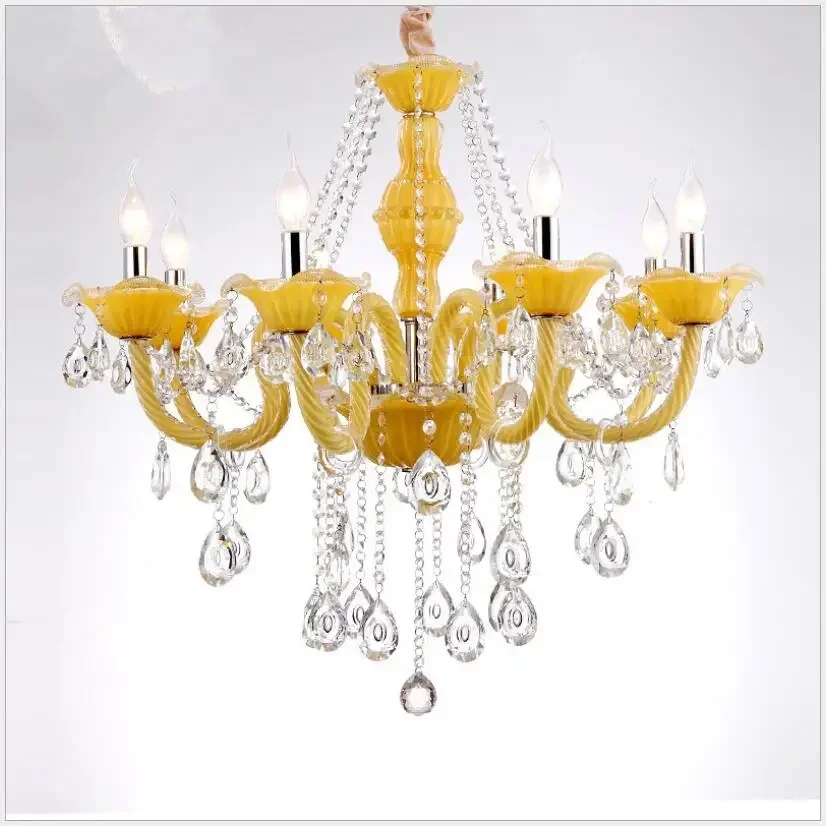 

Mixed Color Yellow Crystal Chandelier Lustre Crystal Chandelier D950mm 12+6Arms E14 LED Optional Lustres De Cristal Chandelier