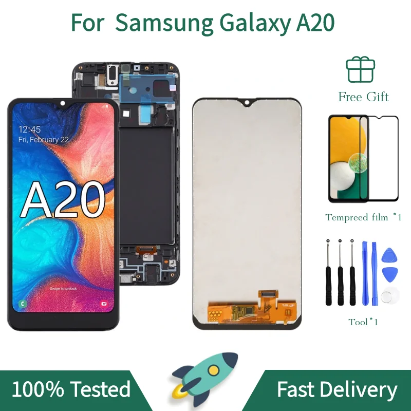 A205 Screen For Samsung Galaxy A20 LCD Display SM-A205F SMA205FN SM-A205GN Touch Screen Digitizer SM-A205G 6.4\