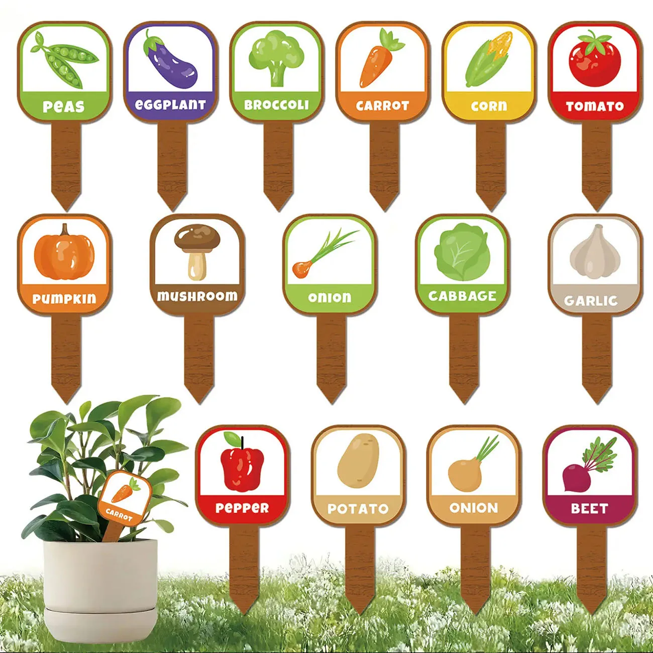 15 Wooden Flower Pot Plant Labels, Reusable Creative Vegetable Labels Suitable for Indoor/Outdoor, Courtyard Lawn Care