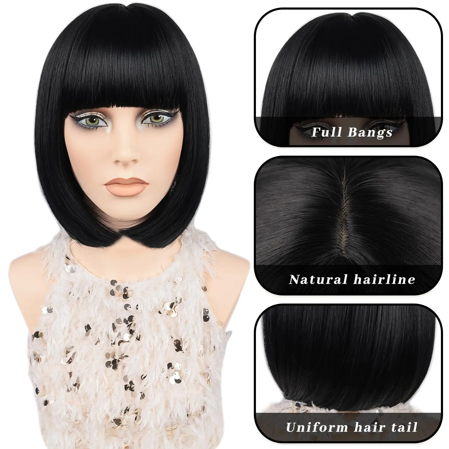 Synthetic Short Bob Wig with Bangs 12 Inch Short Bob Wigs Bangs for Women Natural Looking for Daily Party Use