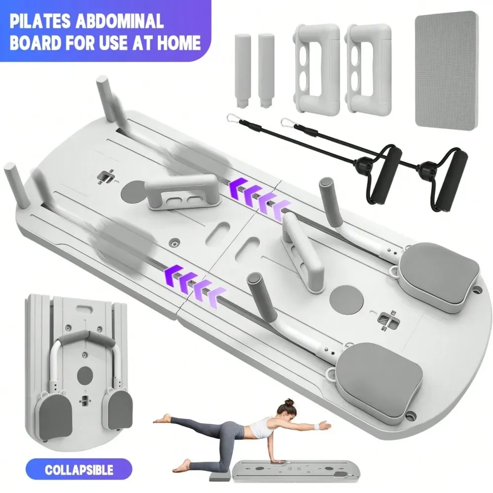 Multifunktionales Klappbares Pilates-Board, 8-in-1-Set, Mit Widerstandsbändern, Heimfitness-Gerät, Platzsparende Aufbewahrung, Faltbar
