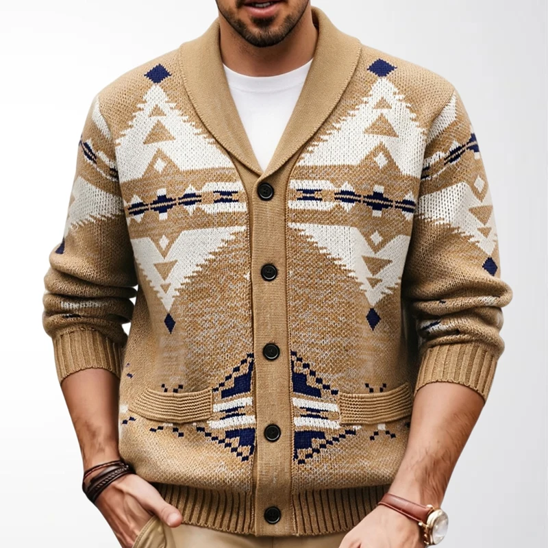 New 2026 Men Shawl Collar Cardigans Sweater Coats Autumn Winter Man Outwear Cardigans Retro Jacquard Knitted Jackets SY0006