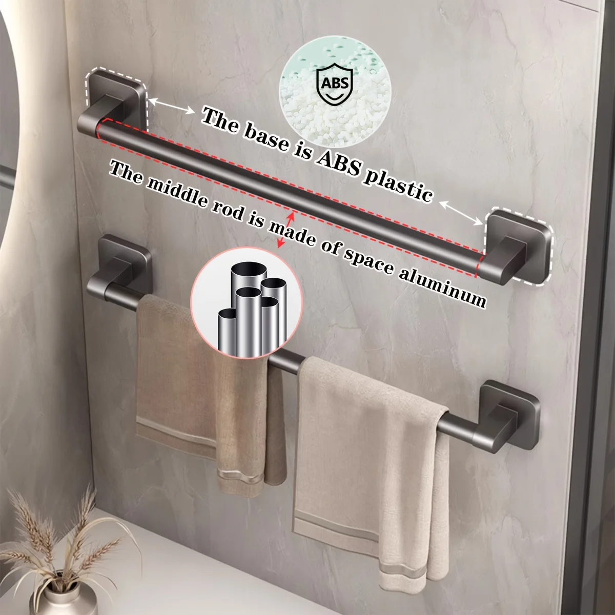

ABS Plastic Bathroom Towel Rack Wall-Mounted Strong Adhesive Organizer No Drilling Required Quick Drying Storage Rack