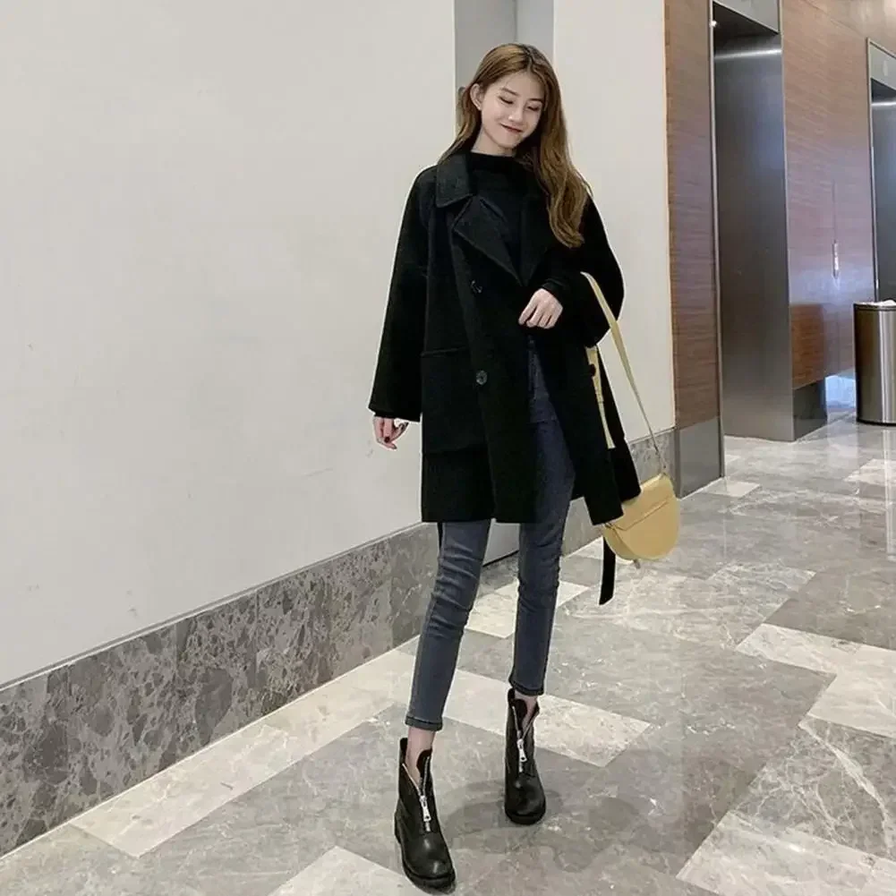 

Мягкое женское пальто, стильная двубортная шерстяная куртка для женщин, шикарная верхняя одежда для работы, активного отдыха, осень-зима