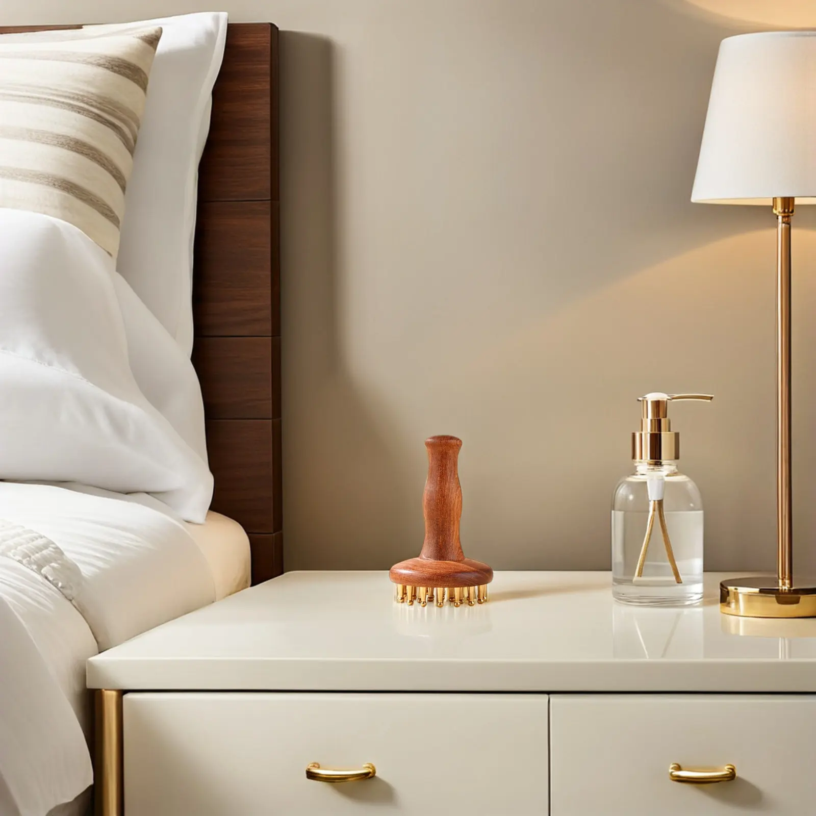 

Деревянная массажная щетка для меридианов из сандалового дерева с латунными элементами, эргономичный массажер для тела, инструмент для расслабления всего тела и точечного массажа кожи головы