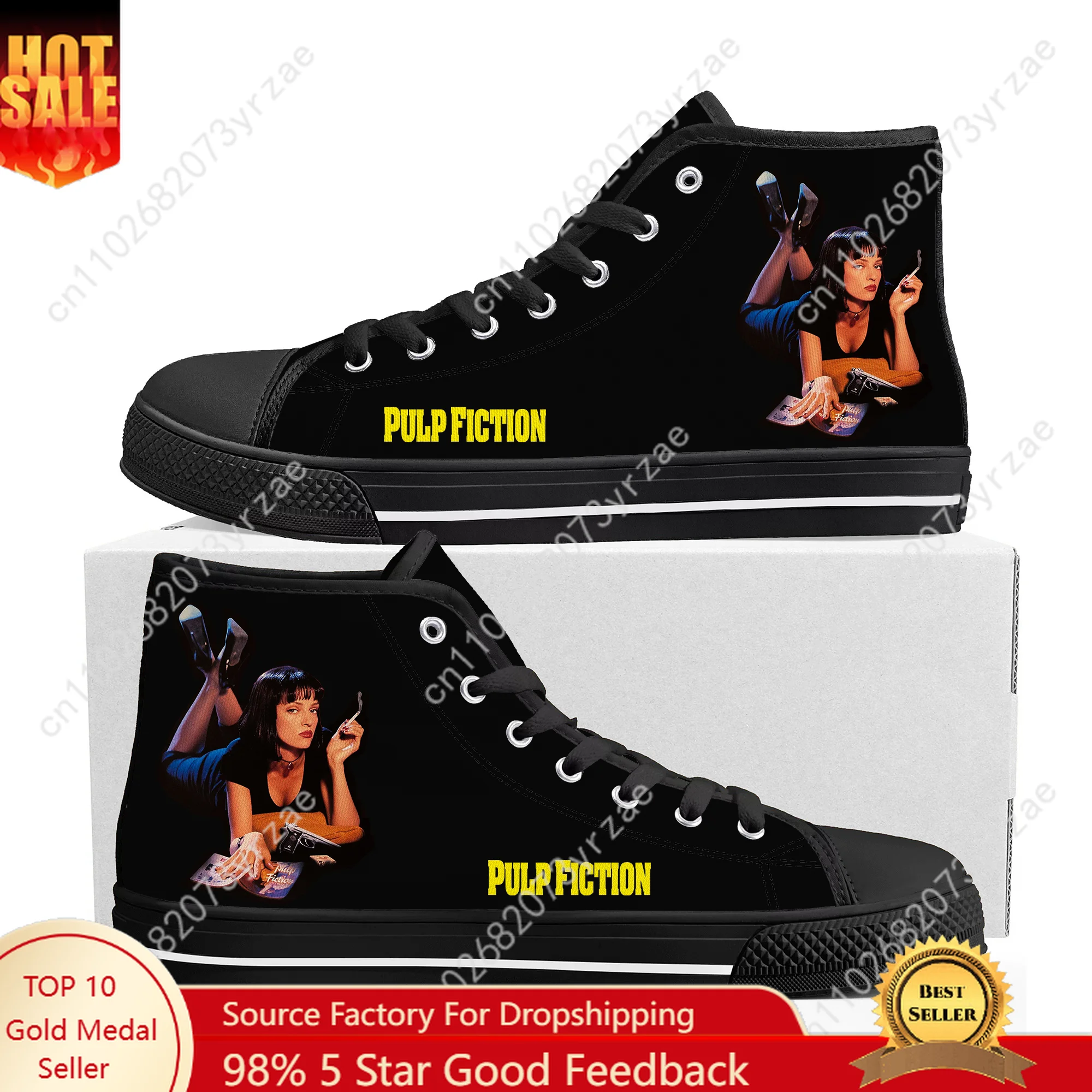 

Pulp Fiction High Top Sneakers Men Women Teenager High Quality Fashion Trend Canvas Sneaker Built Casual Couple Customized Shoe