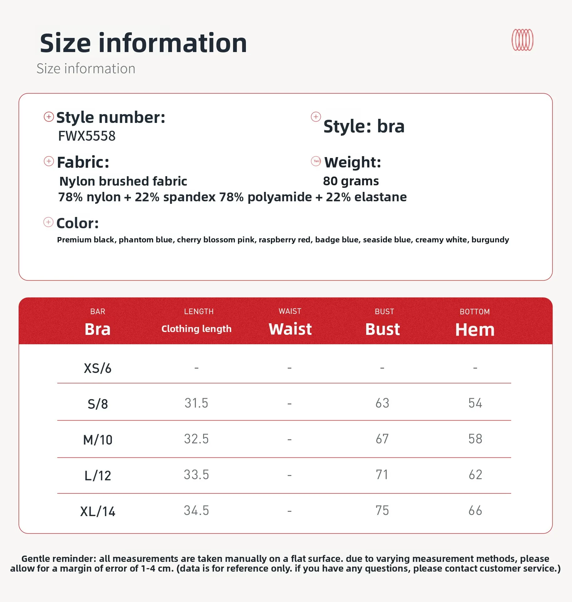 Size chart and fit details