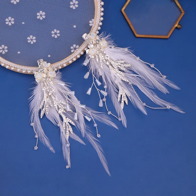 Braut-Feder-Haarspange Haarband Diademe Haarnadel Kristall-Kopfschmuck Prinzessin Abschlussball-Kronen Hochzeit Braut-Haaraccessoires Schmuck – Detail 2