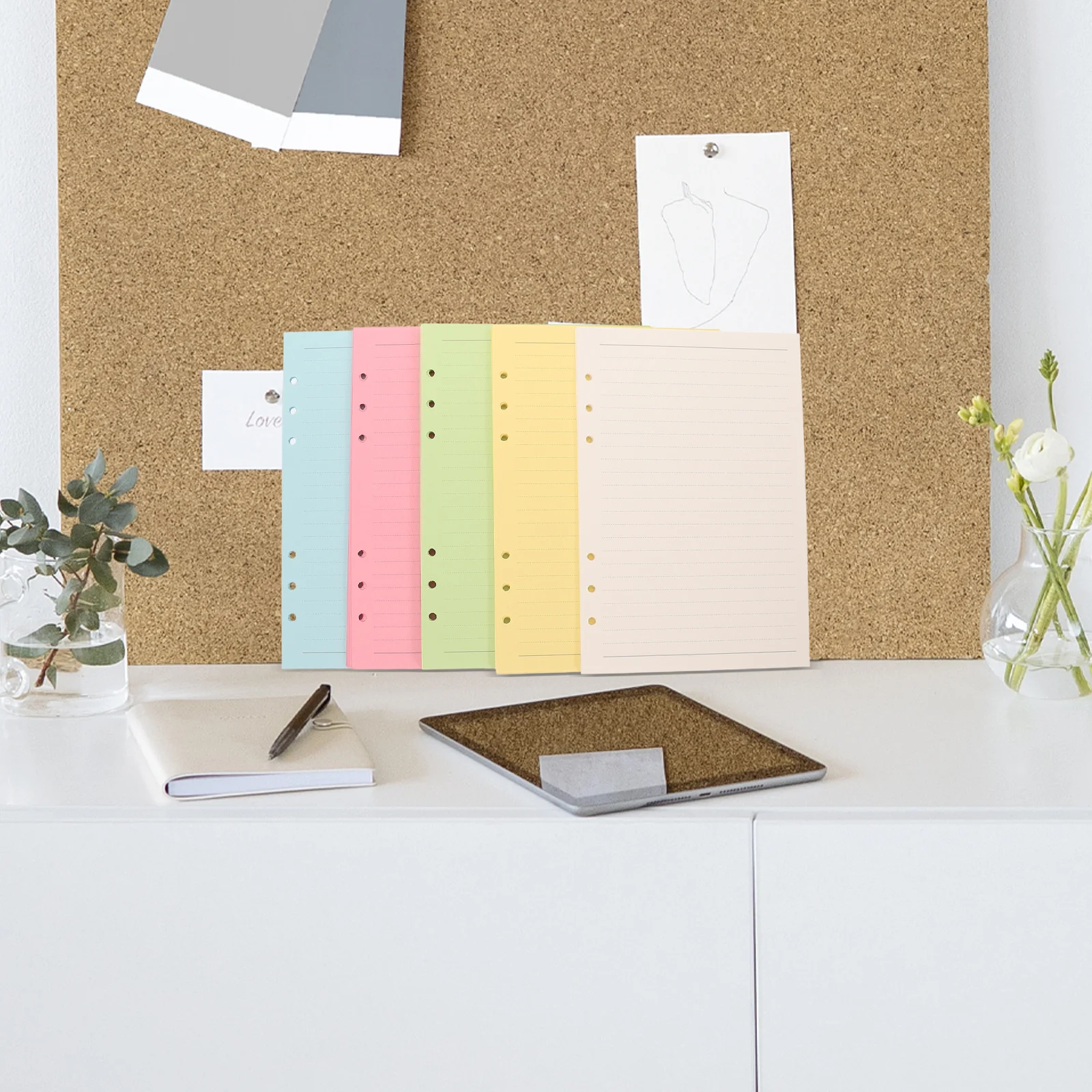 

A5 6 Hole Punched 100 Sheets 5 Colors Lined Loose Leaf Refill Paper for Notebook Binder Journal Planner Inserts