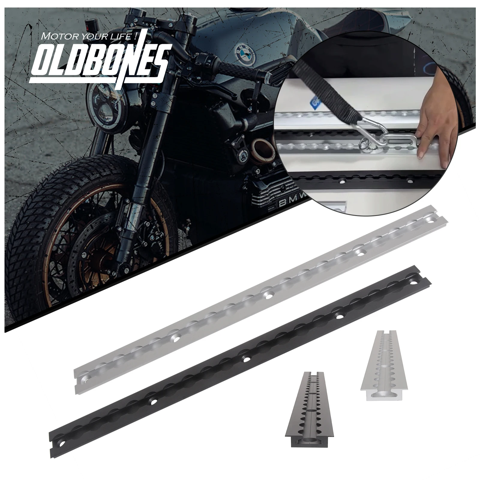 50CM Universal Anchor Track Tie Down Rail Aluminium Semicircular Tracking Bike Motorcycle Trailer Move the Bike