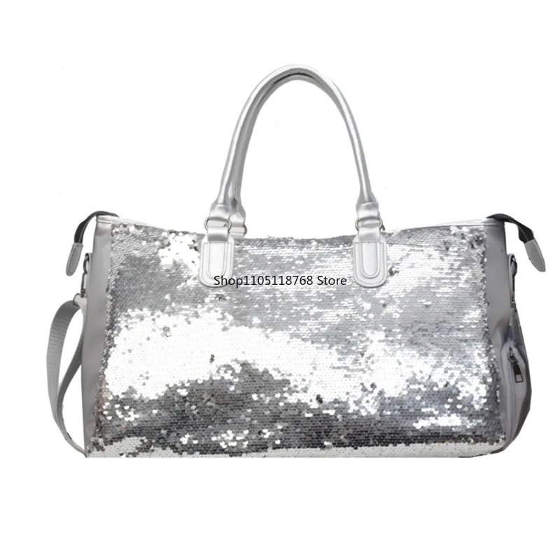 

Women Sequin Travel Bag with Shoes Compartment Overnight Travel Duffel Trendy Shoulder Tote Bags