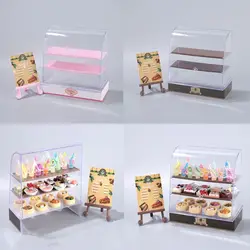 Estuche de panadería en miniatura para casa de muñecas, soporte para pan de pastel, gabinete de exhibición, Mini gabinete de exhibición de alimentos a escala 1 12, modelo deslizante