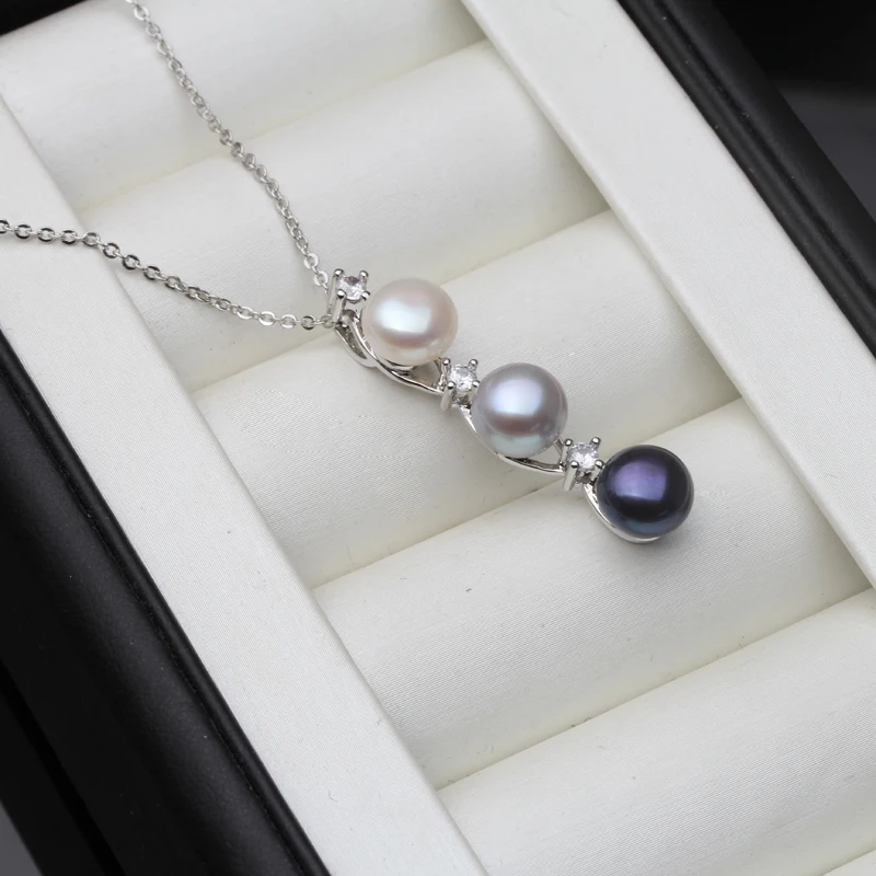 2024 Fashion Freshwater Natural Black Pearl Pendant Women,Wedding White 925 Sterling Silver Necklace Fine Jewelry