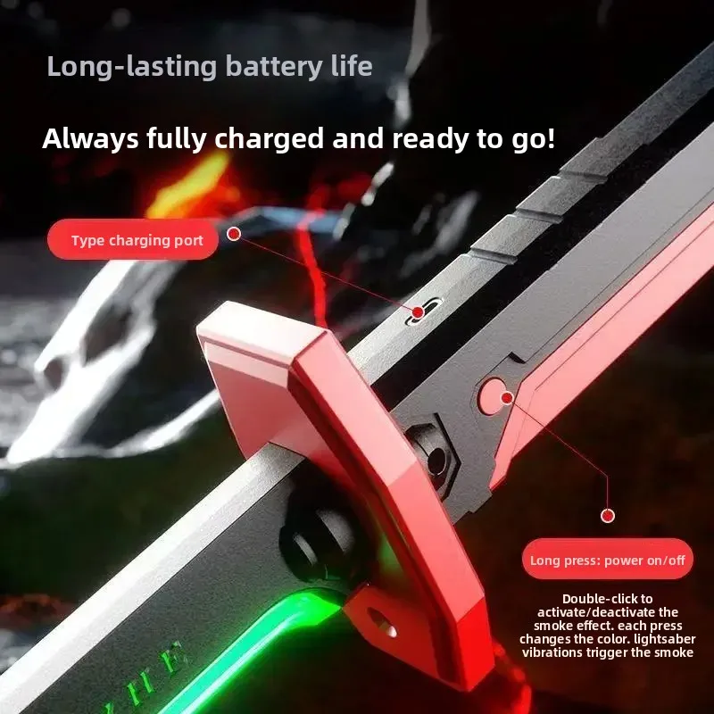 ¡Caliente! Streamer colorido espada brillante de juguete con efecto de chispa y humo espada ligera de juguete para niños regalo de cumpleaños de Navidad accesorio de vacaciones