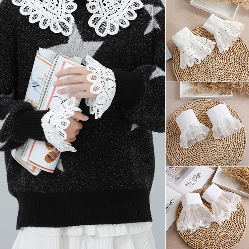 

3D Lace Exquisite Decorative Cuffs Hollow Thin Section Sun Protection Hand Sleeves Scar Cover Female Gloves Solid Elbow Sleeve