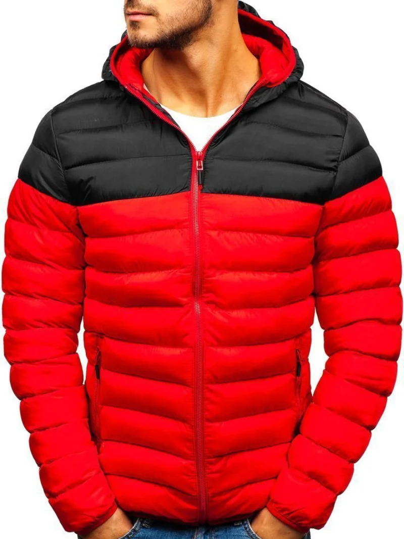 Winter Men Jacket Hoodies Coat Casual  Parkas Male Two Color Patchwork Men\'s Winter  Jackets