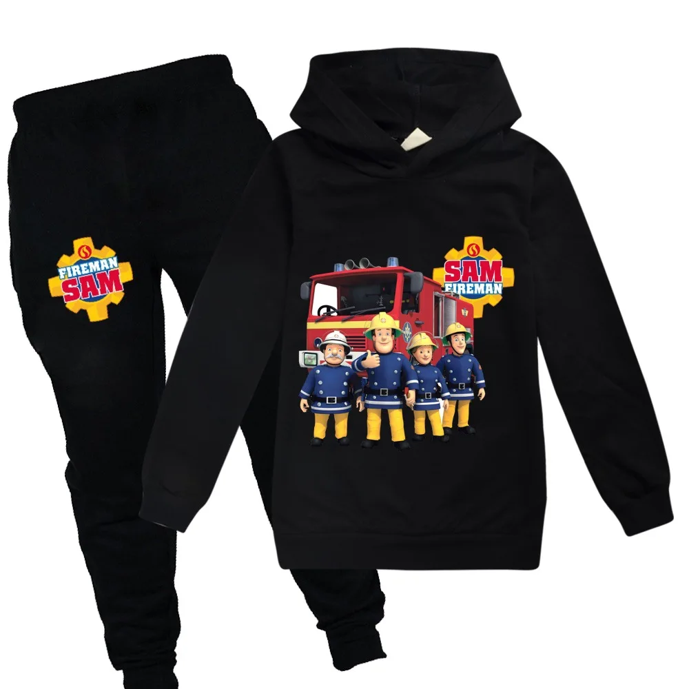 Fireman Sam Hoodie Suit Kids Clothes Children\'s Clothing Boys Hooded Sweatshirts Pants 2pcs Sets 2-16Years