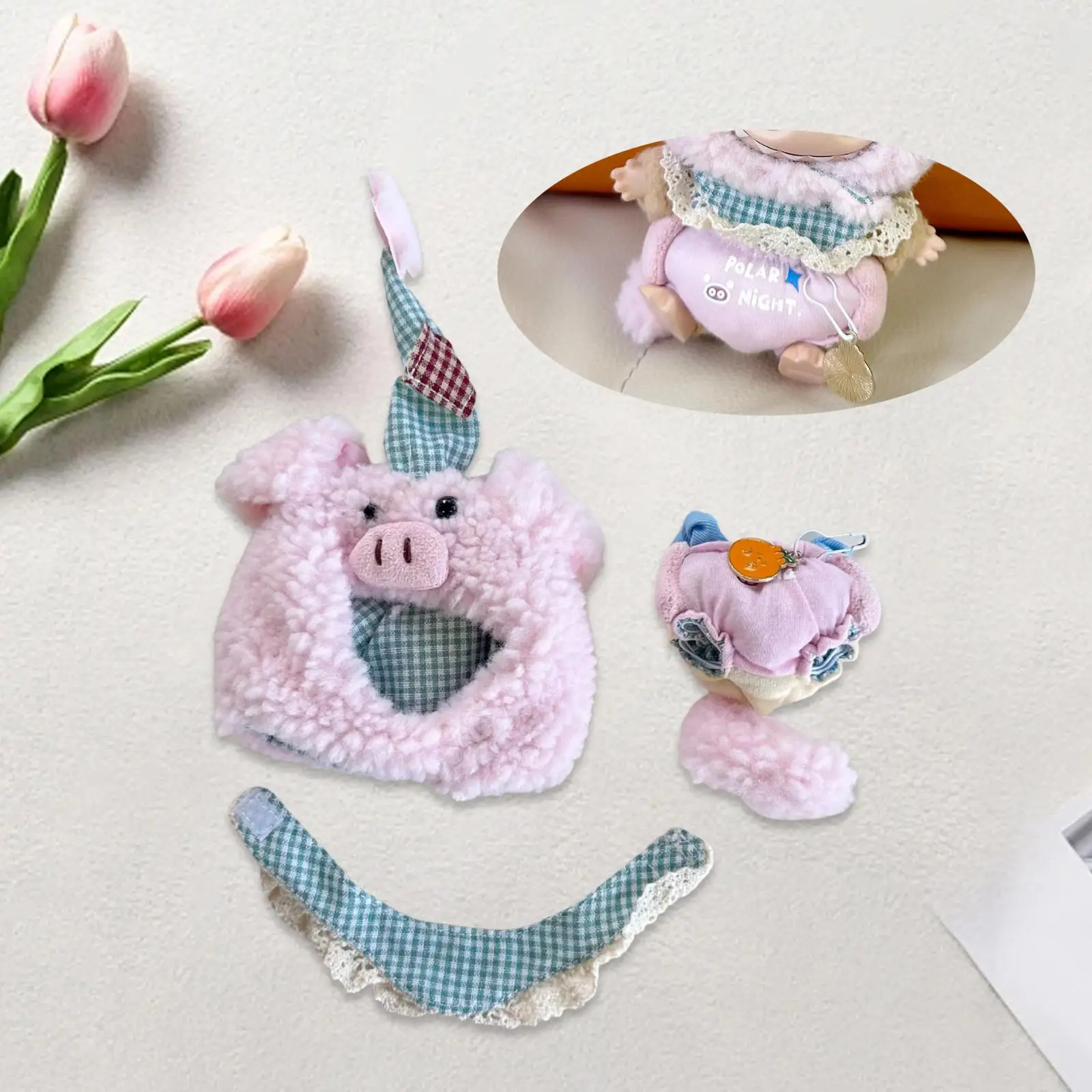 

Plush Doll Clothes Doll Costumes for Kids Birthday Gift Cute Replacement Toy Clothes with Hat for 15cm 17cm Dolls Flexibility