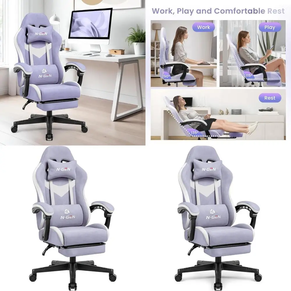 

Эргономичное игровое кресло с высокой спинкой, поясничной поддержкой и регулировкой высоты для домашнего офиса (фиолетовое)