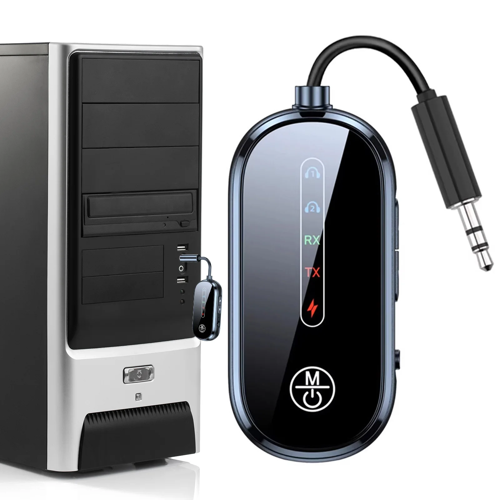 

BT 5.4 Transmitter Receiver Aux Adapter Type-C Charging Low Latency Dual Link Airplane Adapter For Airplanes/Cars/Home Use