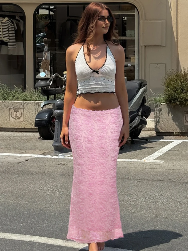 

kliou Appliques Popular Women Maxi Skirts Summer Hotsweet Solid High Waist Skinny Hip Straight Bottoms Female Trend Streetwear