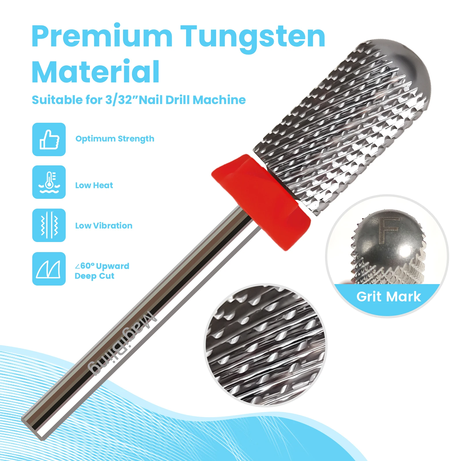 Magibling super corte prego brocas de carboneto profissional para unhas acrílicas duro macio gel polimento remoção ferramentas 3/32''