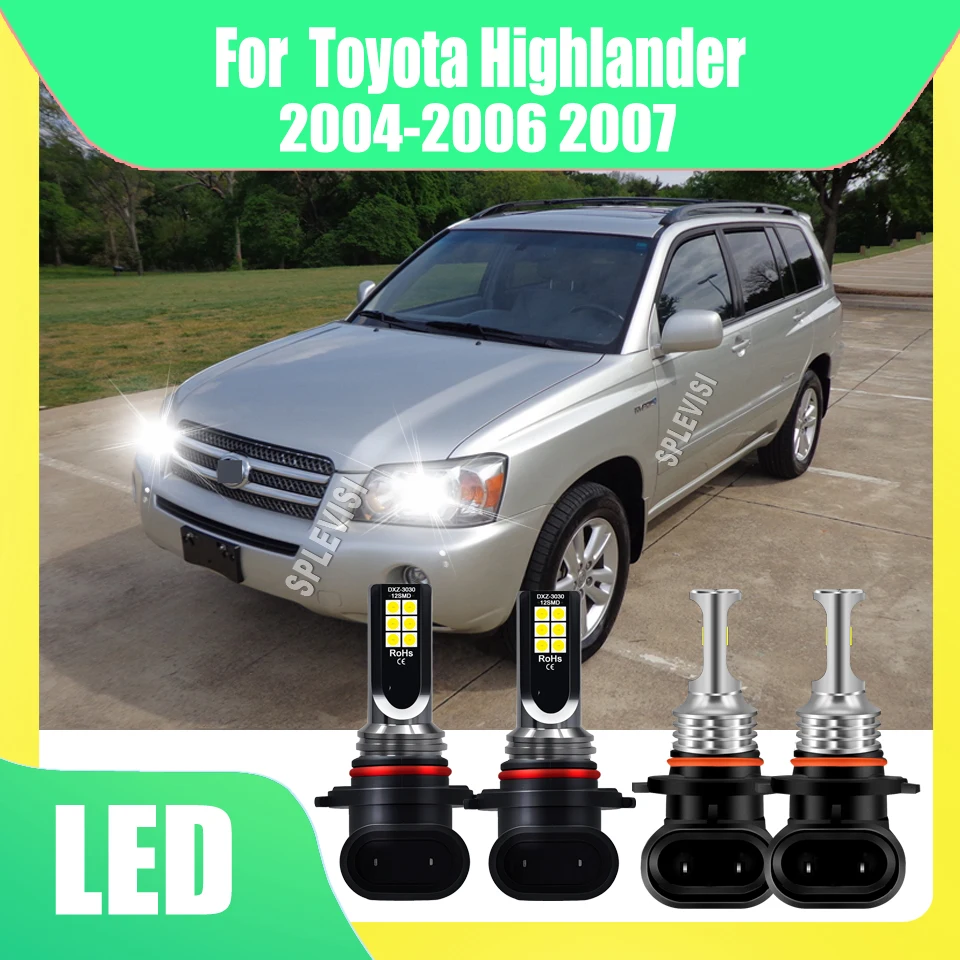 

LED White 6000K Headlights High Beam Low Beam Fog Lights - Plug & Play Installation For Toyota Highlander 2004 2005 2006 2007