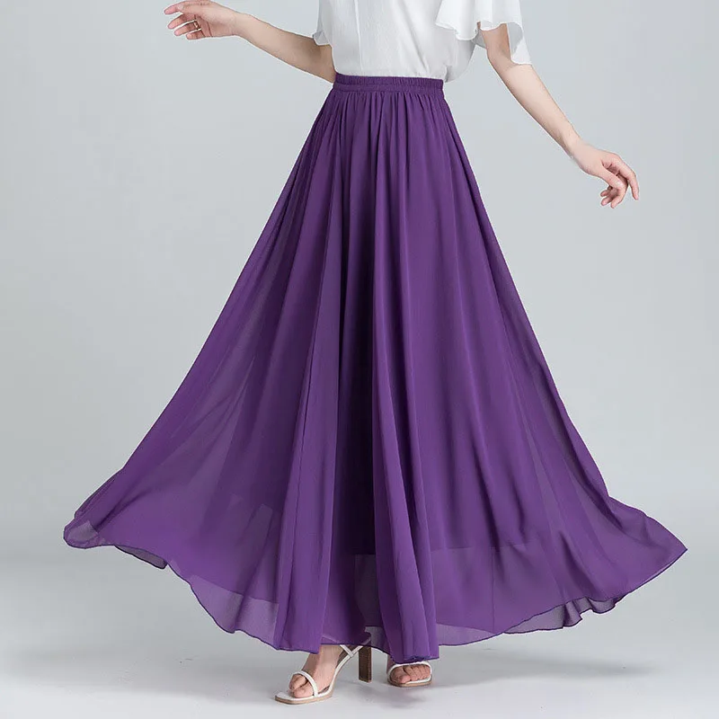 Women Pleated chiffon Skirt 2022 Spring Summer Fashion A line High Waist long maxi skirt Saias Femininas