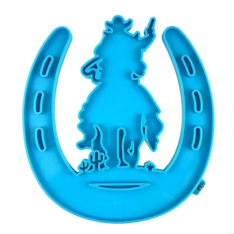 91AF Wall Hanging Horseshoe Mould Cowboy Rider Silicone Moulds Epoxy Resin Mould