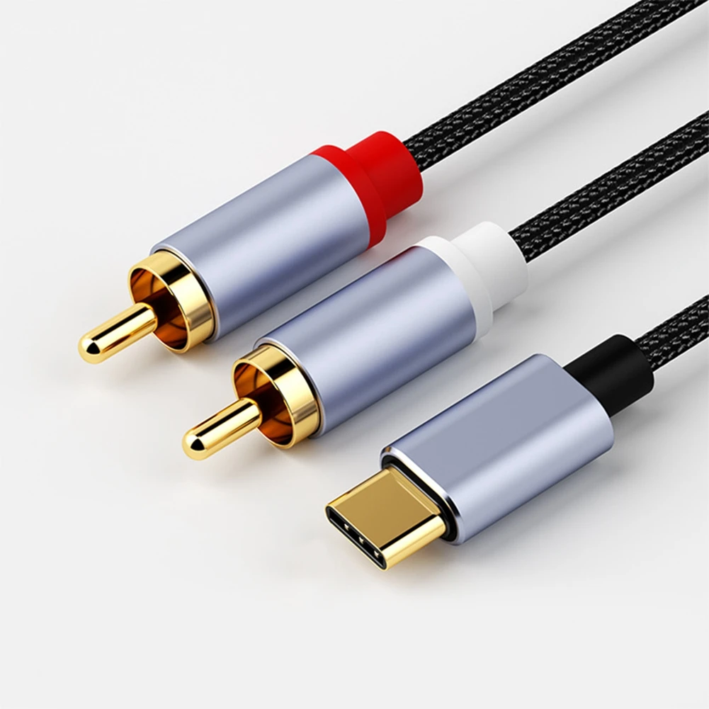 Адаптер для аудиокабеля с USB C на 2RCA, переходник с Type-C на двойной RCA, USB шнур для аудио и видео, совместимый с телефоном, планшетом, 1 м