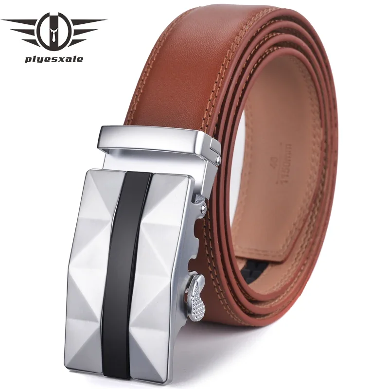 Plyesxale Mens Leather Belt Fashion Genuine Leather Belts For Men Luxury Designer Automatic Male Strap Brown Heren Riem Leer G30