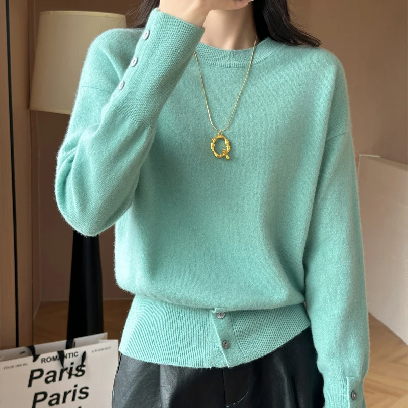 

Autumn Winter New 100% Merino Wool Sweater Women O-Neck Pullover Casual Fashion Knitted Cashmere Tops Female Warm Clothing