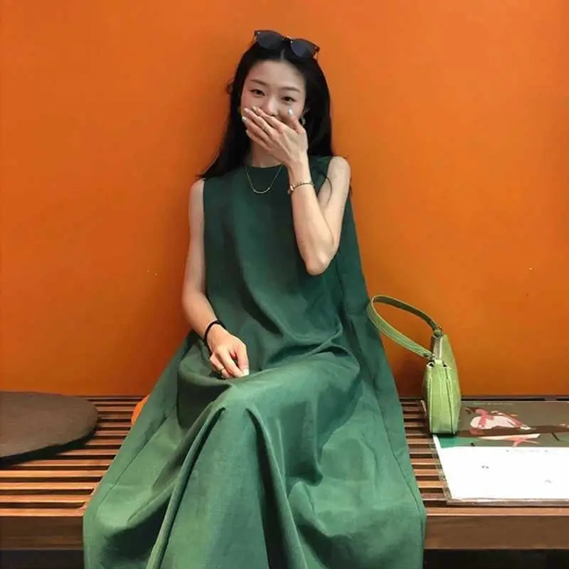 

Sexy Suspenders Waisted Sundress 2025 Summer Sleeveless Tank Dress Fashion Solid Color Dresses Holiday X-line Robes