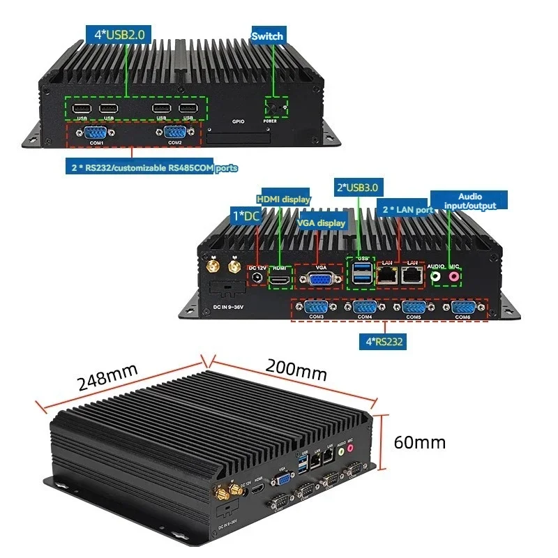 Intel Core i3/i5/i7 processors, industrial computer host, embedded Linux4, J1900 wide-voltage 24V industrial PoE power supply