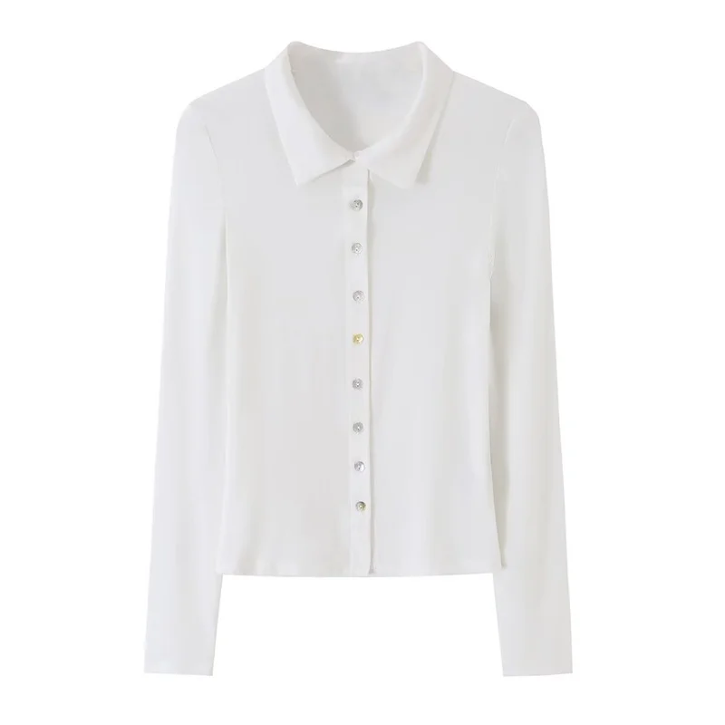 Guobiziy 2026 Fall New Style Women's Jacket Solid Color Long-Sleeve Turn-Down Collar Simple Cardigan Top Casual Fashion Relaxed