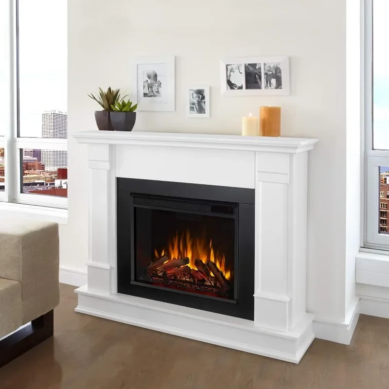 Real Flame Silverton 48” Electric Fireplace with Mantel for Living Room or Bedroom, Replaceable Fireplace Insert Heater