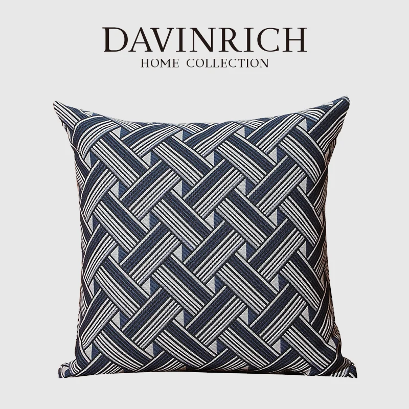 

DAVINRICH Interweave Geometric Tiles Jacquard Cushion Cover Modern French Style Decorative Pillow Case For Bed Couch Living Room