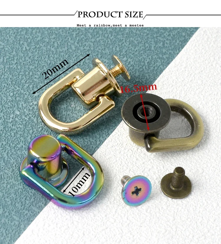 4/10/20Pcs 10mm Metal D Ring Screw Rivet Stud Bag Side Hanger Strap Chain Connector for Handbag Purse DIY Hardware Accessories