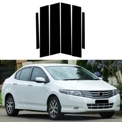 Fit For Honda City 2009 2010 2011 2012 2013 6Pcs Glossy Black Pillar Posts Door Side Trim Window Cover Sticker Exterior Part