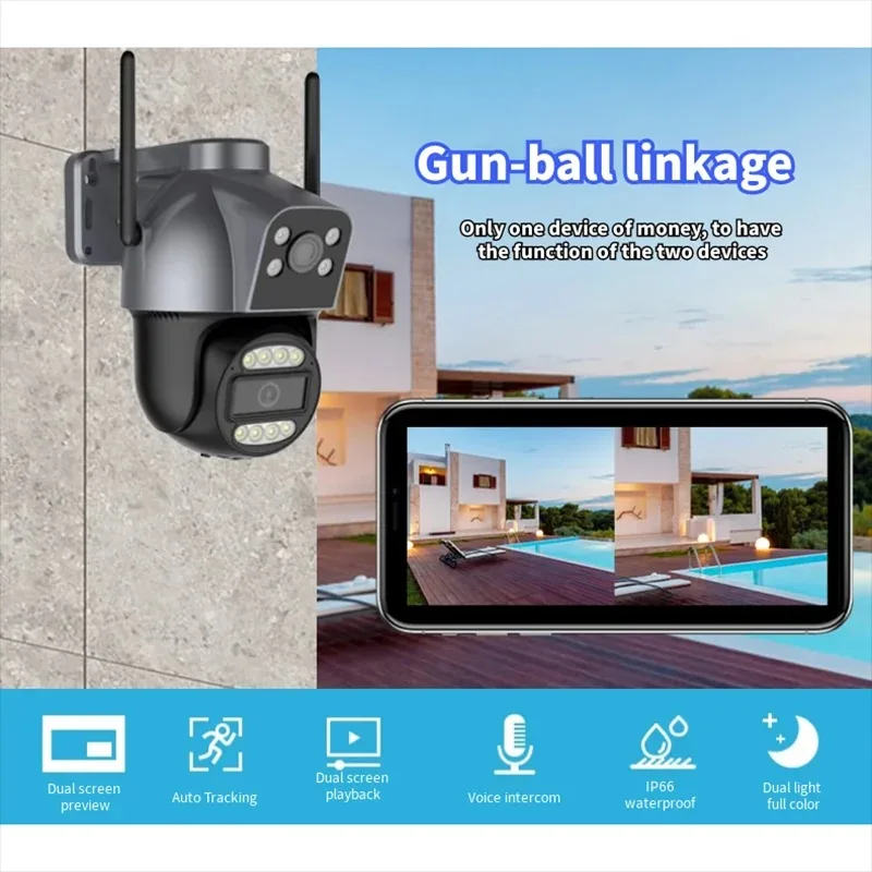 Gadinan 4K 8MP Wifi Camera Dual Lens Outdoor Wireless Security Protection AI Human Detect Auto Tracking PTZ Street Surveillance