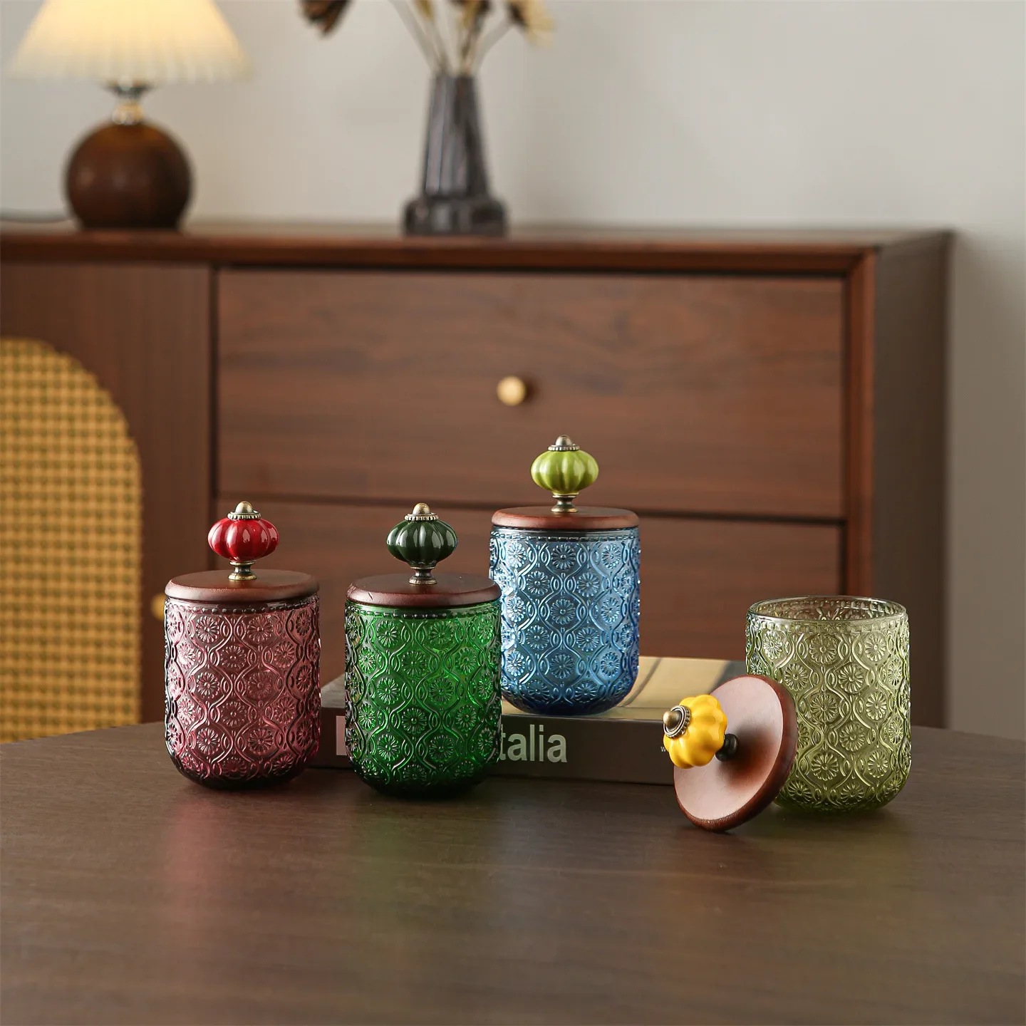 Vintage Glass Cotton Swab Storage Box Decorative Ornament Toothpick Jar & Dental Floss Container for Bathroom Decor