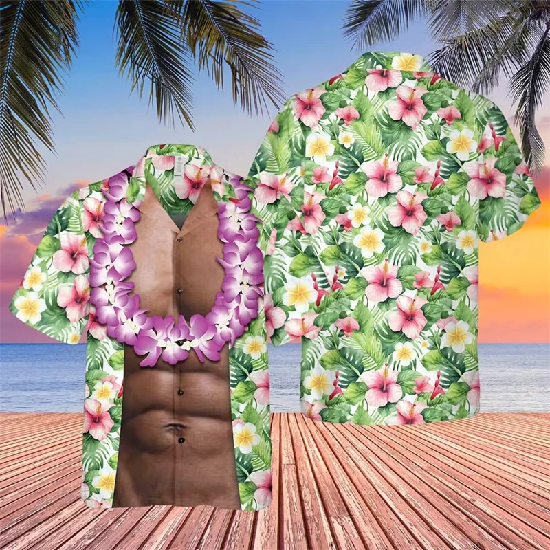 

Hawaii Sea Beach Cospaly 3D Print Shirts Summer Men's Fashion Oversized Funny Short Sleeve Blouses Female Clothing Camisa Lapel