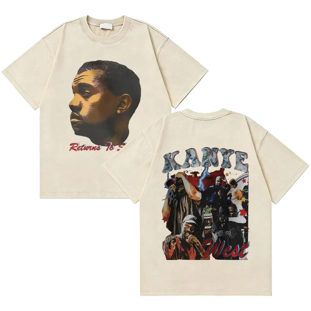 

Rapper Kanye West Retro Washed T-shirt The College Dropout Bear T-shirt Men Women Hip Hop Vintage Oversized T-shirts Streetwear