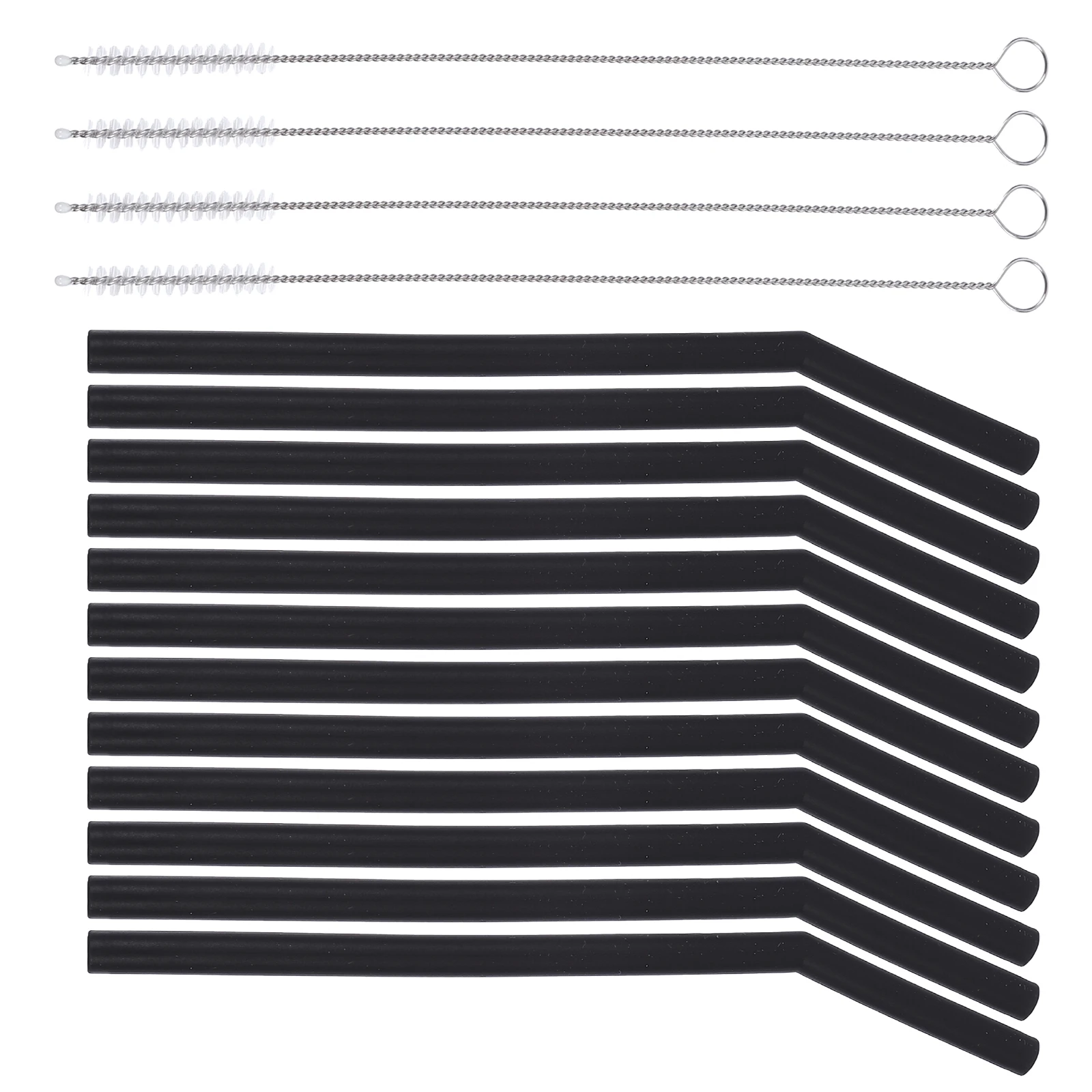 

16 pcs Black Silicone Straws Portable Reusable Creative Drink Folding Juice Practical Beverage Household Milk Cleaning Brushes