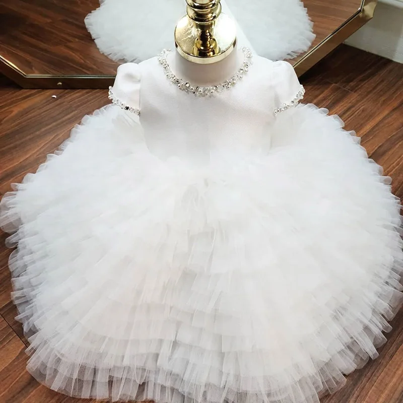 

Flower Girl Wedding Dress Little Girl Princess Dress New White Wedding Dress Baby Girl 1st Birthday Dress