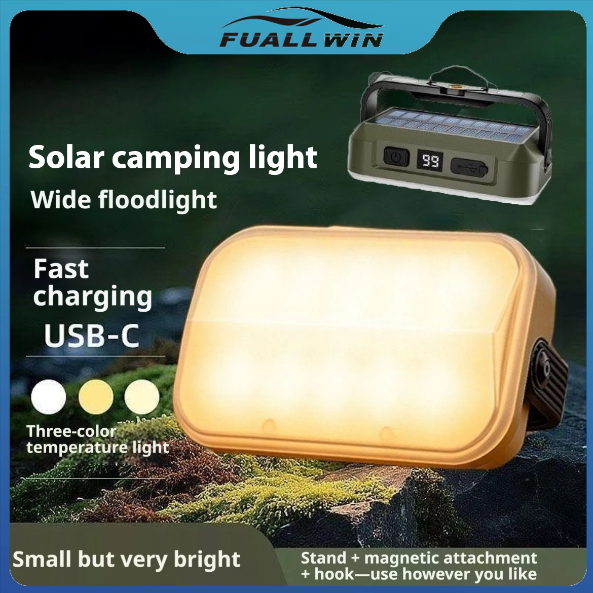 

Solar Camping Light 3 Color Temperature Dimmable Emergency Lamp with Magnetic Hook for Outdoor Hiking Fishing camping lighting