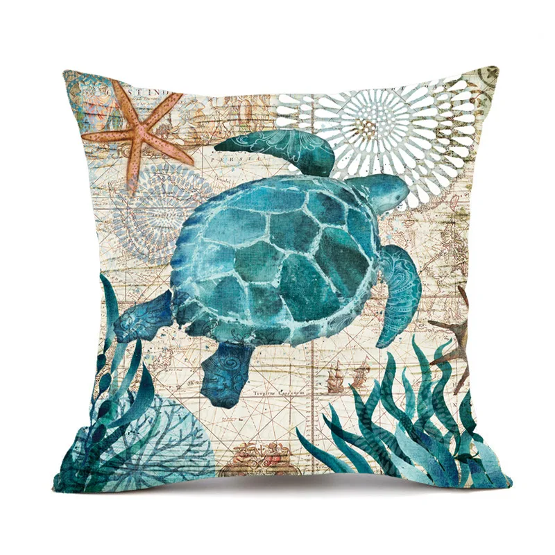 Marine life turtle print seahorse whale octopus pattern car home decoration pillowcase cushion cover pillowcase