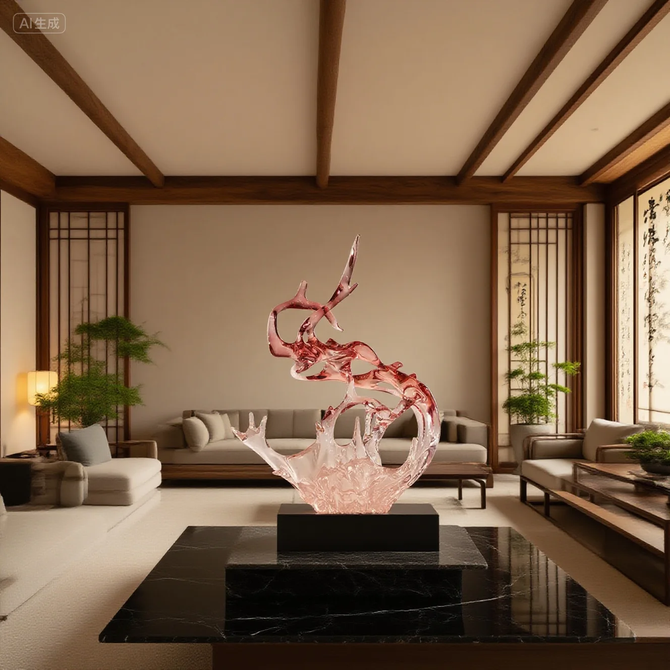*#Q Transparent Resin Small Life-Size Sculpture Handmade Luxurious Decoration with Crystal Texture for Living Room&