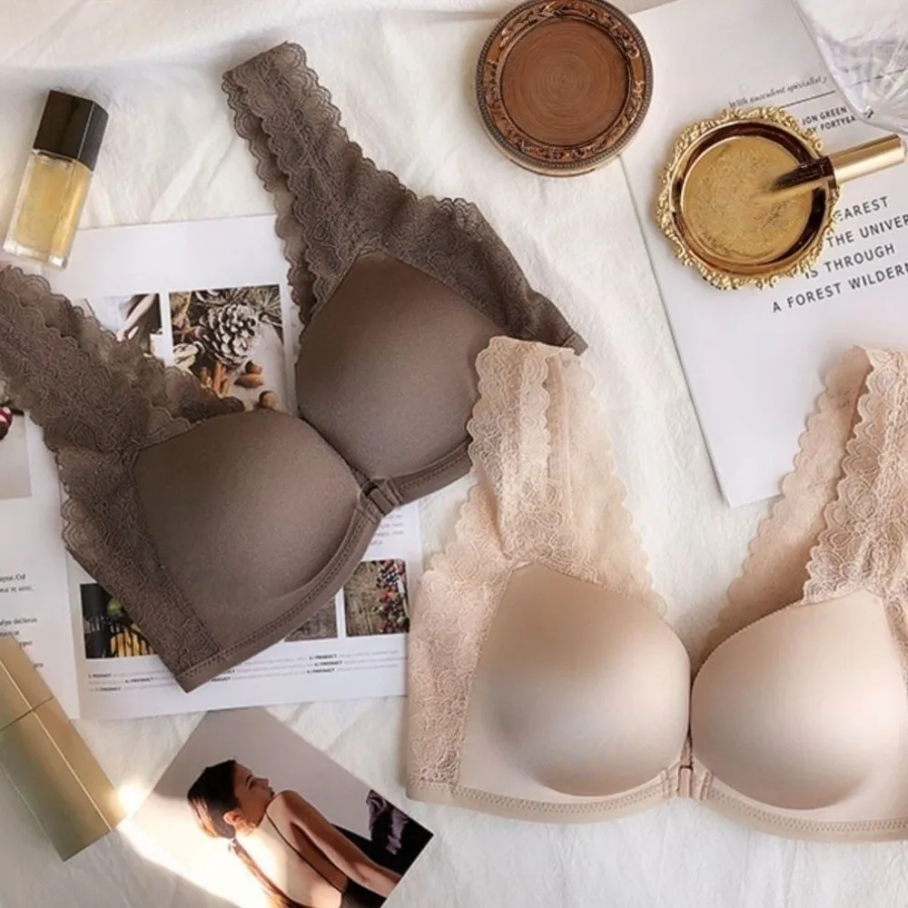Soutien-gorge en dentelle à boucle frontale, dos élégant, sans couture, sans armatures, décolleté en V profond, lingerie pour femme
